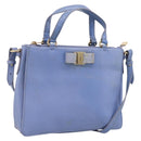 Salvatore Ferragamo Vala Hand Bag Leather 2way Blue Gold Tone Auth 207304-1