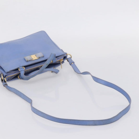 Salvatore Ferragamo Vala Hand Bag Leather 2way Blue Gold Tone Auth 207304