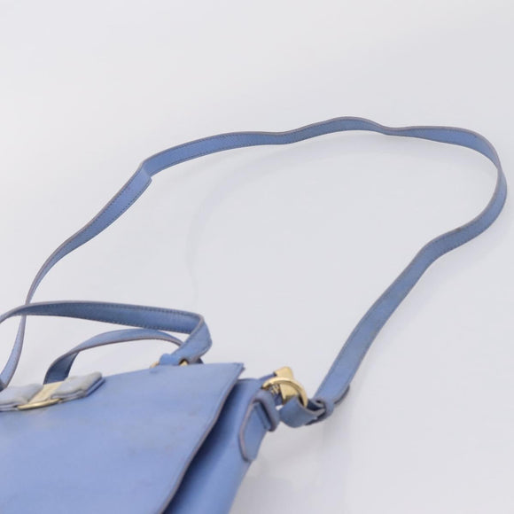 Salvatore Ferragamo Vala Hand Bag Leather 2way Blue Gold Tone Auth 207304