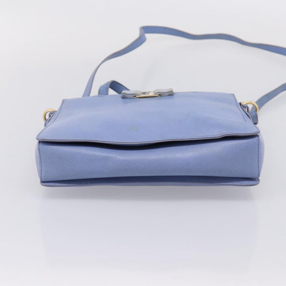 Salvatore Ferragamo Vala Hand Bag Leather 2way Blue Gold Tone Auth 207304