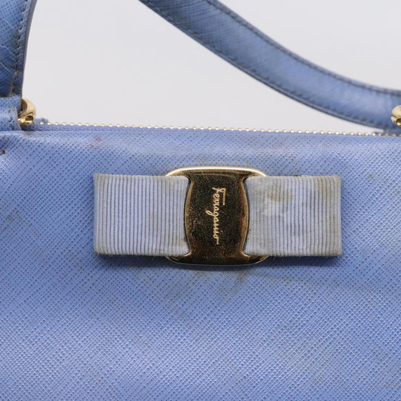 Salvatore Ferragamo Vala Hand Bag Leather 2way Blue Gold Tone Auth 207304