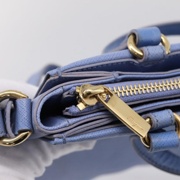 Salvatore Ferragamo Vala Hand Bag Leather 2way Blue Gold Tone Auth 207304