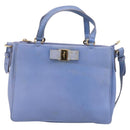 Salvatore Ferragamo Vala Hand Bag Leather 2way Blue Gold Tone Auth 207304-2