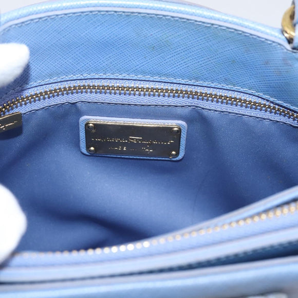 Salvatore Ferragamo Vala Hand Bag Leather 2way Blue Gold Tone Auth 207304