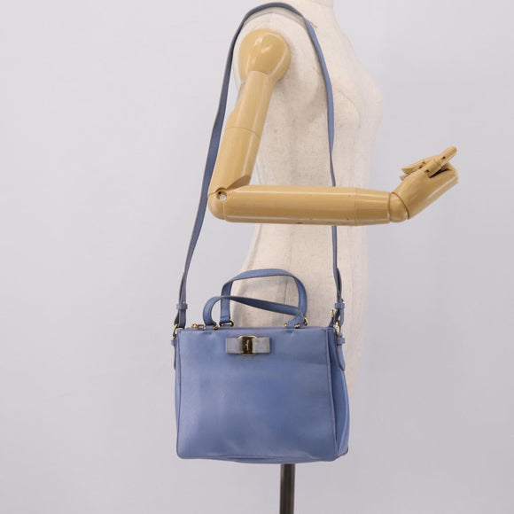 Salvatore Ferragamo Vala Hand Bag Leather 2way Blue Gold Tone Auth 207304
