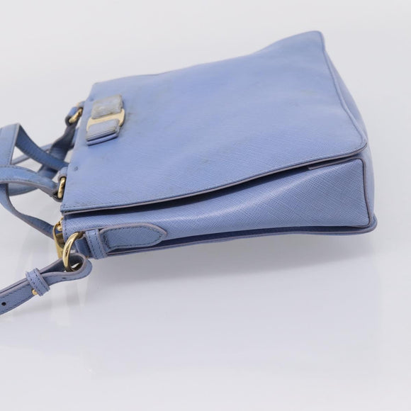 Salvatore Ferragamo Vala Hand Bag Leather 2way Blue Gold Tone Auth 207304