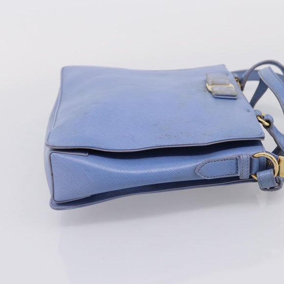 Salvatore Ferragamo Vala Hand Bag Leather 2way Blue Gold Tone Auth 207304