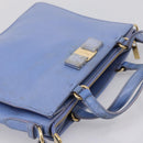 Salvatore Ferragamo Vala Hand Bag Leather 2way Blue Gold Tone Auth 207304-6