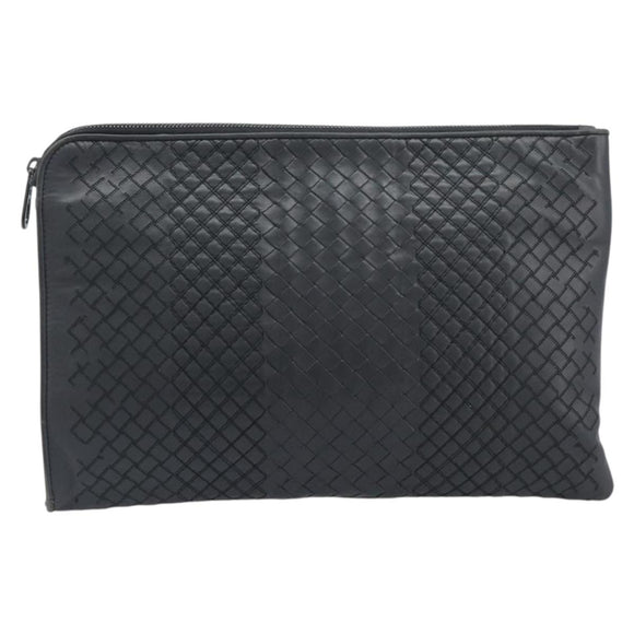 Bottega Veneta INTRECCIATO Clutch Bag Leather Gray Auth 207305V