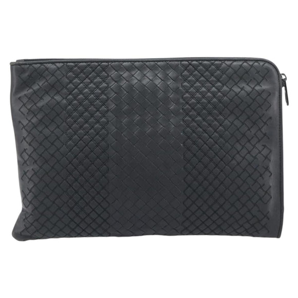 Bottega Veneta INTRECCIATO Clutch Bag Leather Gray Auth 207305V
