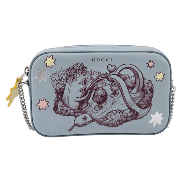 GUCCI Yuko Higuchi Chain Shoulder Bag Leather Light Blue 860648 Auth 207306M