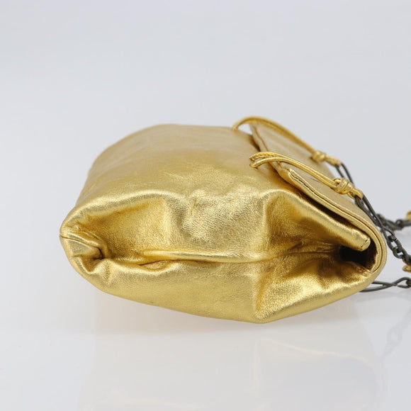 PRADA Chain Shoulder Bag Leather Gold Auth 207307