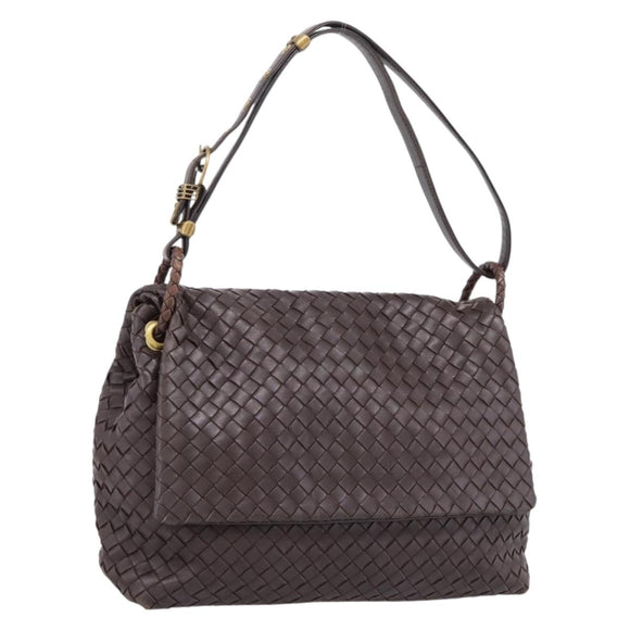 Bottega Veneta INTRECCIATO Shoulder Bag Leather Brown Gold 162117 Auth 207312V