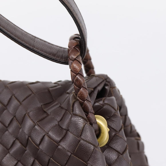 Bottega Veneta INTRECCIATO Shoulder Bag Leather Brown Gold 162117 Auth 207312V
