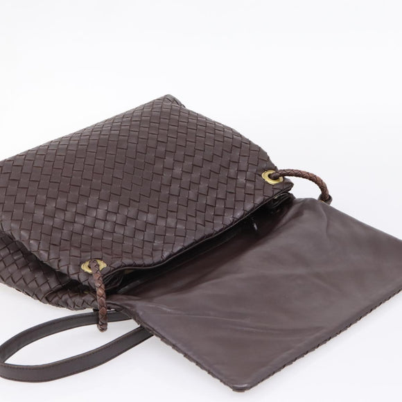 Bottega Veneta INTRECCIATO Shoulder Bag Leather Brown Gold 162117 Auth 207312V