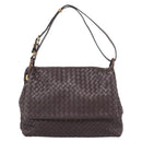Bottega Veneta INTRECCIATO Shoulder Bag Leather Brown Gold 162117 Auth 207312V-13