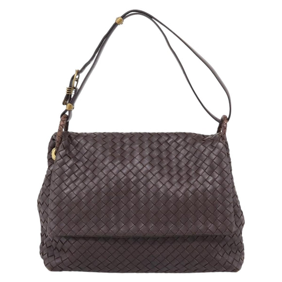 Bottega Veneta INTRECCIATO Shoulder Bag Leather Brown Gold 162117 Auth 207312V