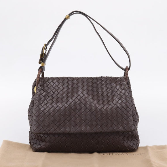 Bottega Veneta INTRECCIATO Shoulder Bag Leather Brown Gold 162117 Auth 207312V