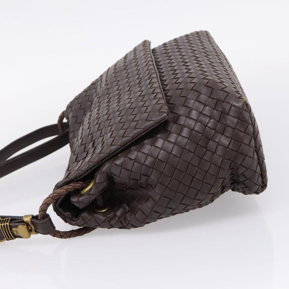 Bottega Veneta INTRECCIATO Shoulder Bag Leather Brown Gold 162117 Auth 207312V