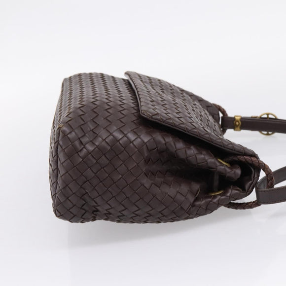 Bottega Veneta INTRECCIATO Shoulder Bag Leather Brown Gold 162117 Auth 207312V