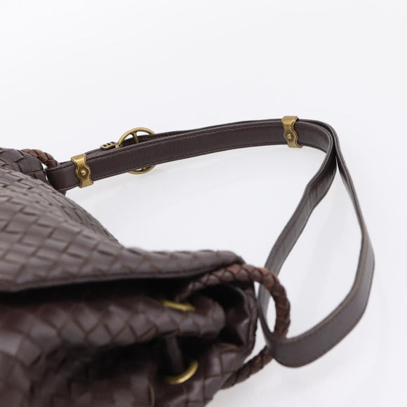 Bottega Veneta INTRECCIATO Shoulder Bag Leather Brown Gold 162117 Auth 207312V