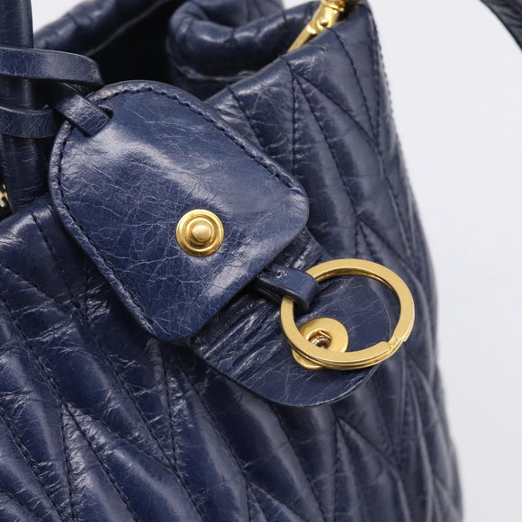 Miu Miu Matelasse Hand Bag Leather 2way Blue Gold Tone Auth 207315V