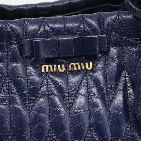 Miu Miu Matelasse Hand Bag Leather 2way Blue Gold Tone Auth 207315V