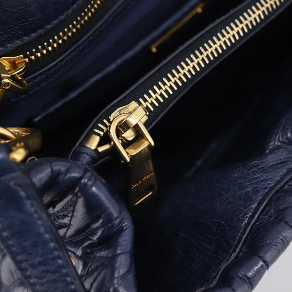Miu Miu Matelasse Hand Bag Leather 2way Blue Gold Tone Auth 207315V