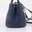 Miu Miu Matelasse Hand Bag Leather 2way Blue Gold Tone Auth 207315V-3