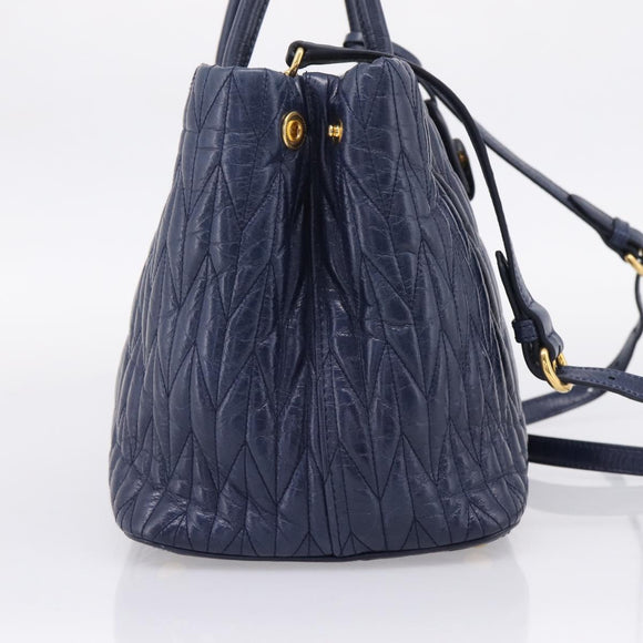 Miu Miu Matelasse Hand Bag Leather 2way Blue Gold Tone Auth 207315V