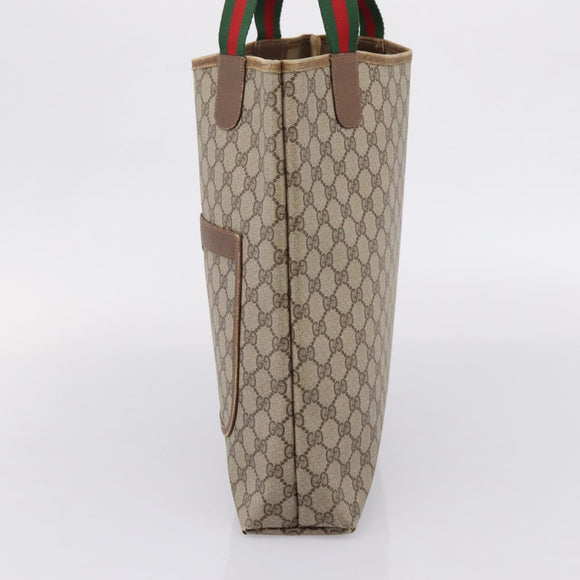 GUCCI GG Supreme Web Sherry Line Tote Bag PVC Beige Gold 39 02 003 Auth 207322