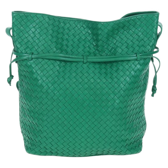 Bottega Veneta INTRECCIATO Shoulder Bag Leather Green Gold Tone Auth 207324V