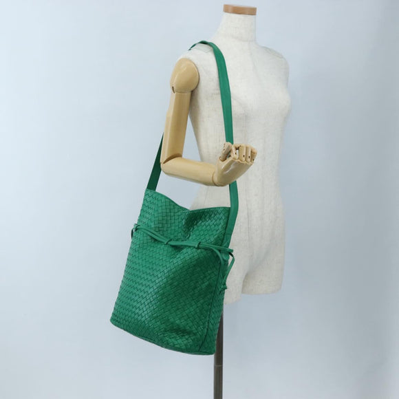 Bottega Veneta INTRECCIATO Shoulder Bag Leather Green Gold Tone Auth 207324V
