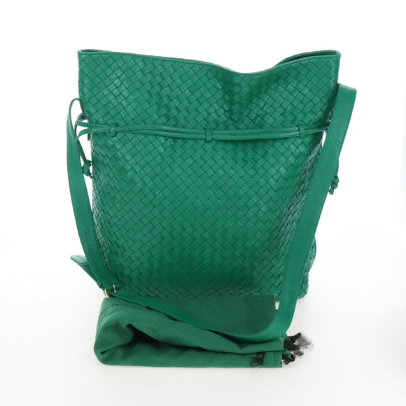 Bottega Veneta INTRECCIATO Shoulder Bag Leather Green Gold Tone Auth 207324V