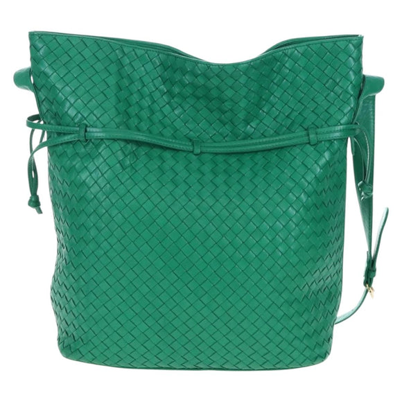 Bottega Veneta INTRECCIATO Shoulder Bag Leather Green Gold Tone Auth 207324V