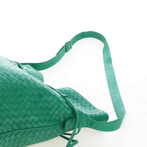 Bottega Veneta INTRECCIATO Shoulder Bag Leather Green Gold Tone Auth 207324V