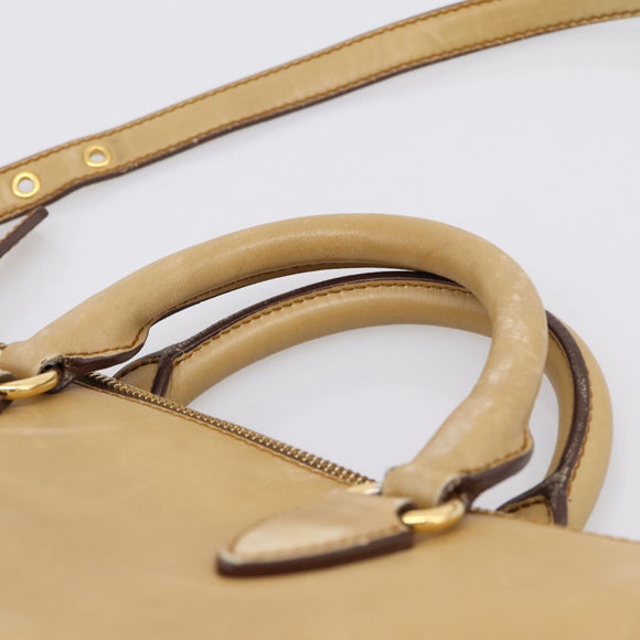 Miu Miu Hand Bag Leather 2way Beige Gold Tone Auth 207325