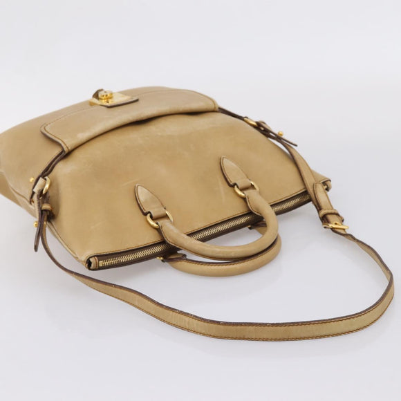 Miu Miu Hand Bag Leather 2way Beige Gold Tone Auth 207325