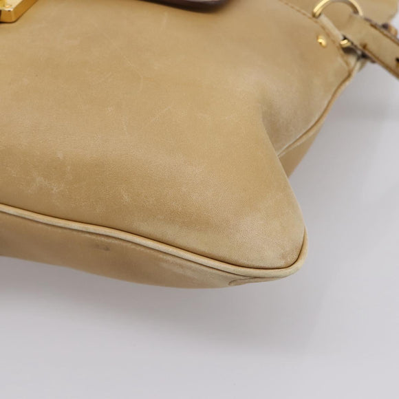 Miu Miu Hand Bag Leather 2way Beige Gold Tone Auth 207325