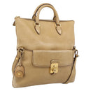 Miu Miu Hand Bag Leather 2way Beige Gold Tone Auth 207325-1