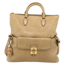 Miu Miu Hand Bag Leather 2way Beige Gold Tone Auth 207325-2