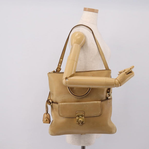 Miu Miu Hand Bag Leather 2way Beige Gold Tone Auth 207325
