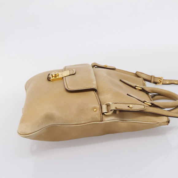 Miu Miu Hand Bag Leather 2way Beige Gold Tone Auth 207325