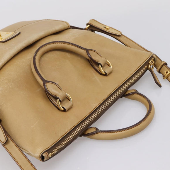 Miu Miu Hand Bag Leather 2way Beige Gold Tone Auth 207325