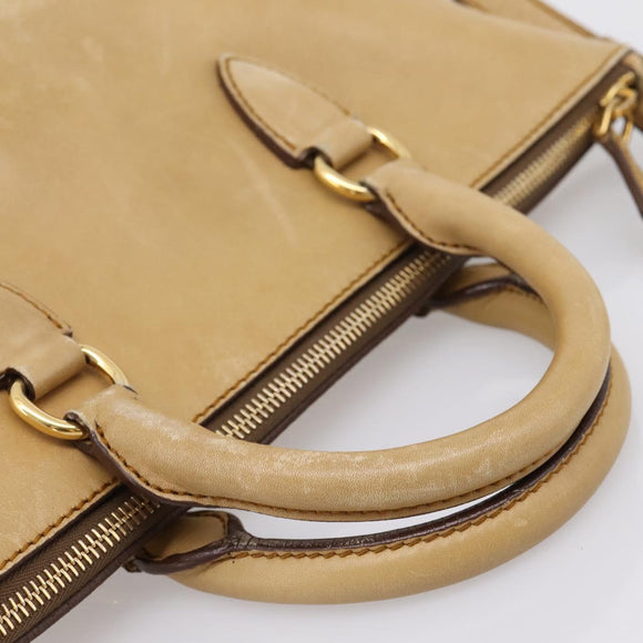 Miu Miu Hand Bag Leather 2way Beige Gold Tone Auth 207325