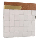 Bottega Veneta MAXI INTRECCIATO Clutch Bag Leather White Gold Auth 207327M-1