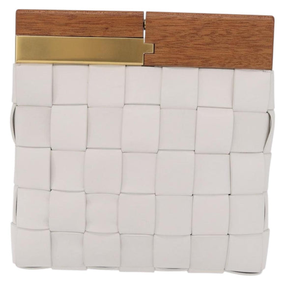 Bottega Veneta MAXI INTRECCIATO Clutch Bag Leather White Gold Auth 207327M