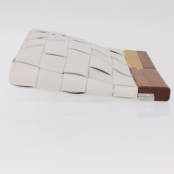 Bottega Veneta MAXI INTRECCIATO Clutch Bag Leather White Gold Auth 207327M