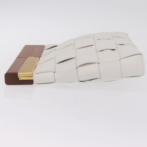 Bottega Veneta MAXI INTRECCIATO Clutch Bag Leather White Gold Auth 207327M