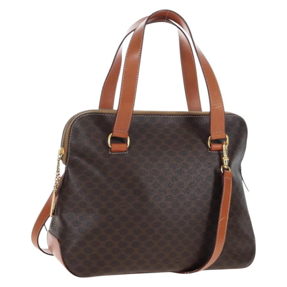 CELINE Macadam Hand Bag PVC 2way Brown Gold Tone Auth 207348V